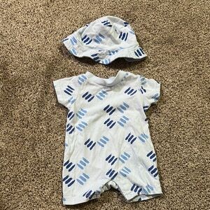 Blue Patterned Kids One Piece with Hat